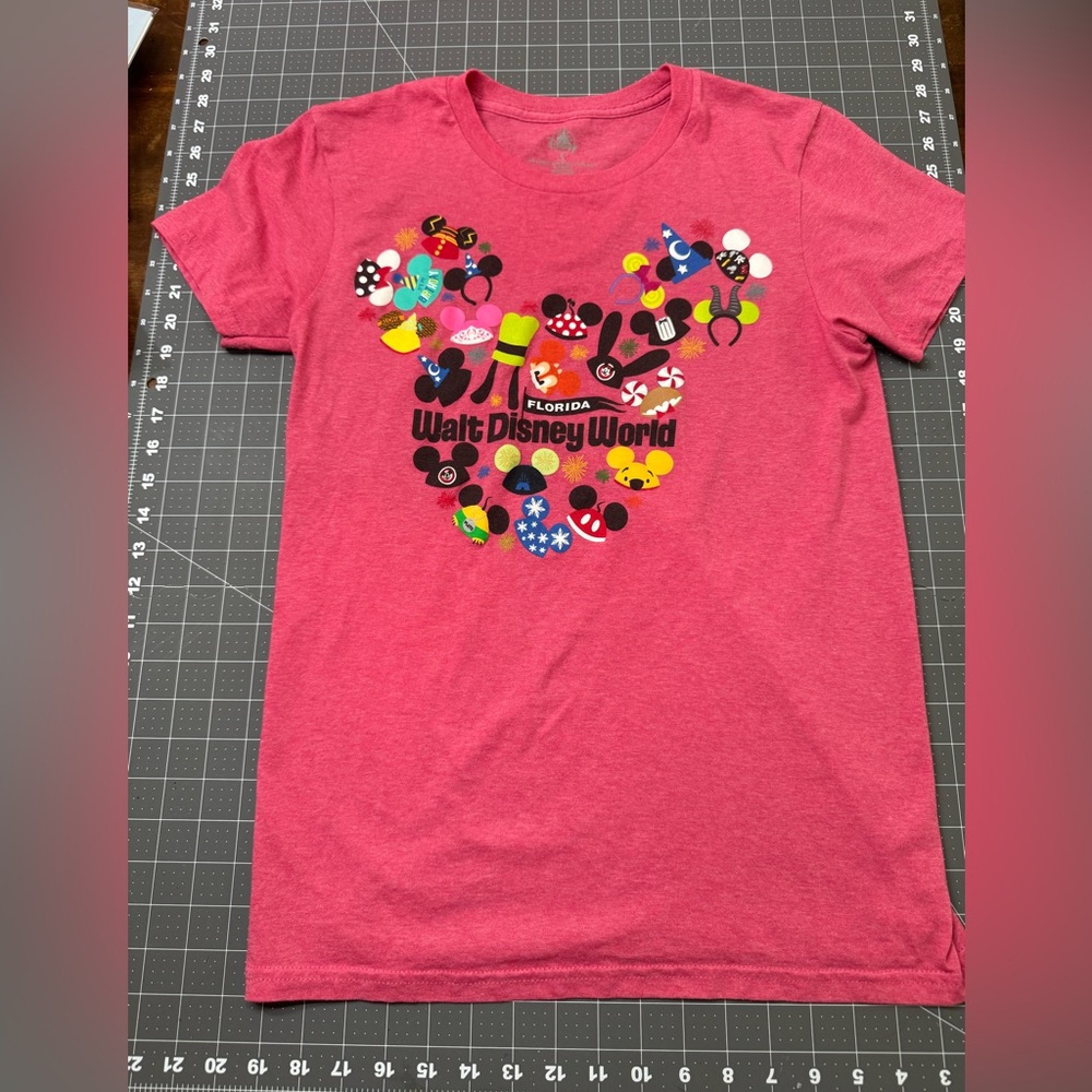 Disney Pink Graphic Tee with Colorful Icons